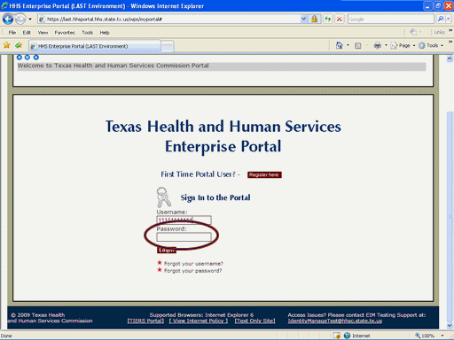 Screenshot of Enterprise Portal Login page